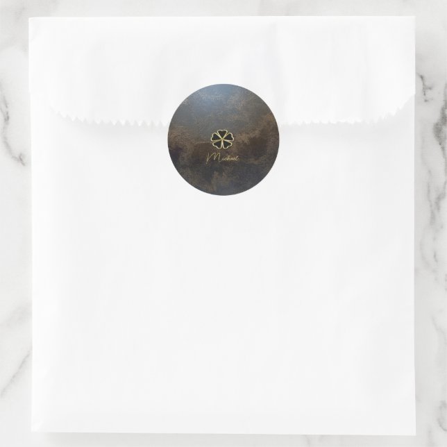 Sticker Rond Elégant Shamrock Or, Revêtement Cuir Clover (Sac)