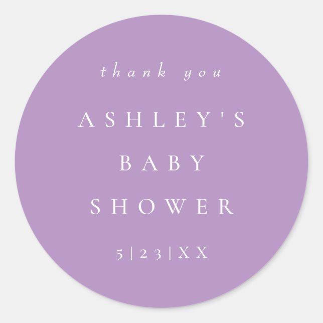 Sticker Rond Élégant Shower Bébé Coordonnée Lilas (Devant)