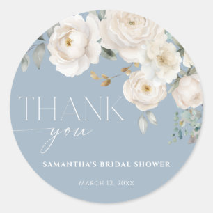 Sticker Rond Élégant shower de mariage bleu poussiéreux floral 