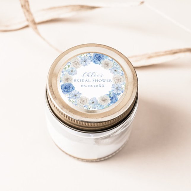 Sticker Rond Élégant Shower de Mariage Floral Bleu (Créateur téléchargé)