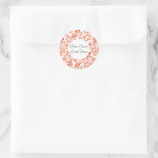 Sticker Rond Élégant Shower Mariage Imprimé Floral Orange