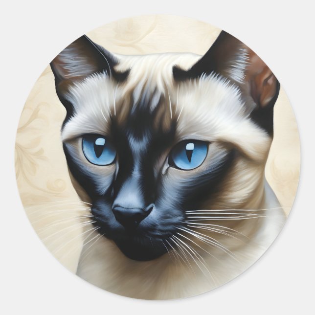 Sticker Rond Elegant Siamese Cat (Devant)