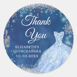 Sticker Rond Elégant Silver Navy Flocon de neige Noël 15 Anos