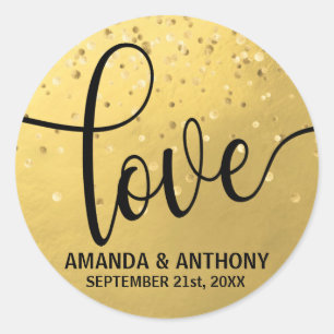 Sticker Rond Elégant simple AMOUR Faux Gold Foil Mariage Seals