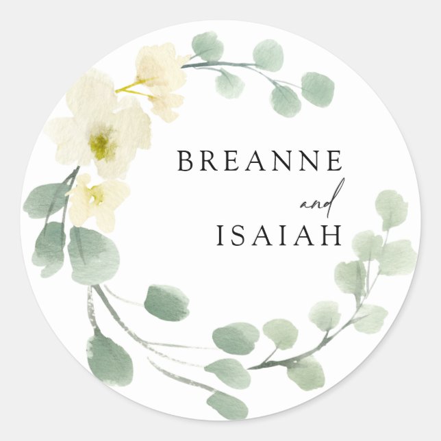Sticker Rond Elégant Simple Aquarelle Mariage | (Devant)