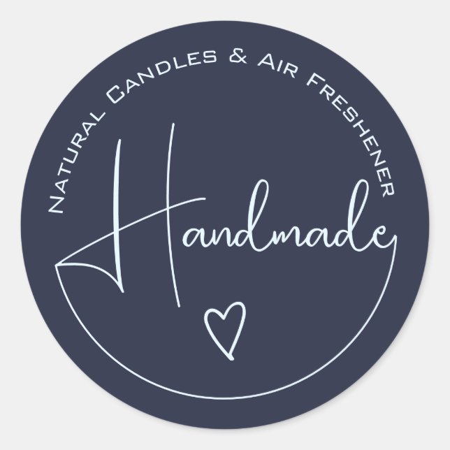 Sticker Rond Elegant Simple Calligraphy Handmade Heart Blue (Devant)