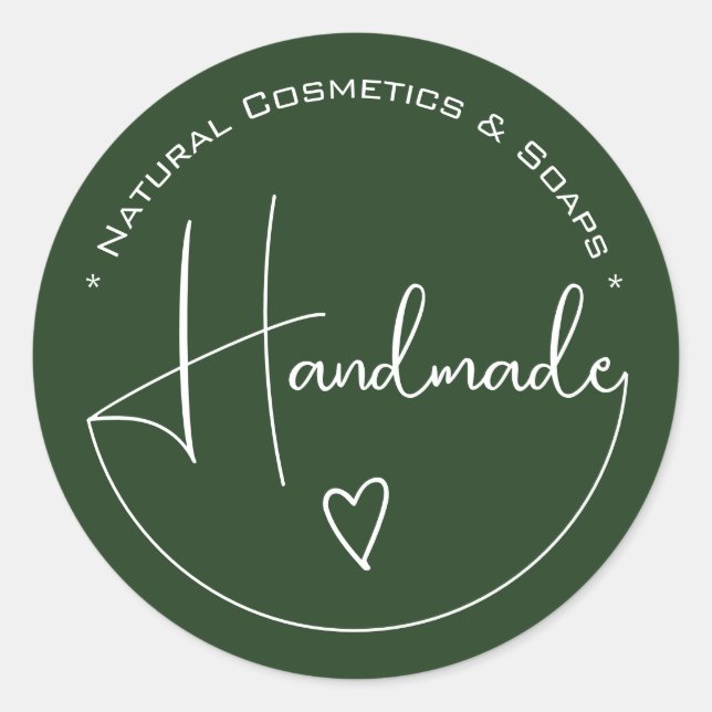 Sticker Rond Elegant Simple Calligraphy Handmade Heart Green (Devant)