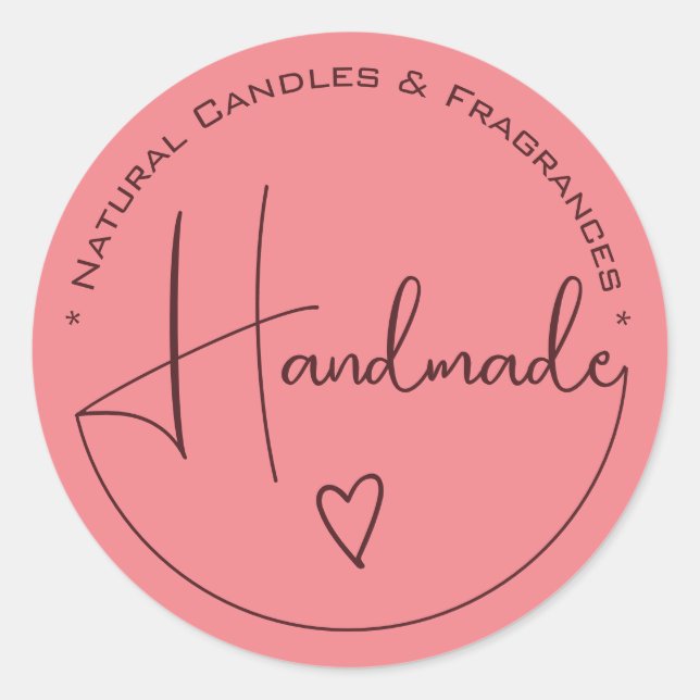 Sticker Rond Elegant Simple Calligraphy Handmade Heart Labels (Devant)