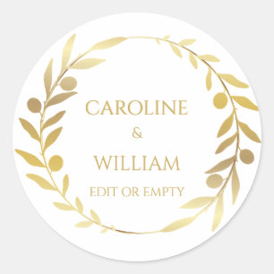 Sticker Rond Elégant Simple Gold Wreath Custom Wedding Business