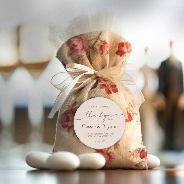 Sticker Rond Élégant simple Merci Mariage rustique (Simple Elegant Rustic Terracotta Wedding Thank You Sticker)