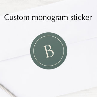 Sticker Rond Elegant Simple Monogram Pine Green Envelope Seal