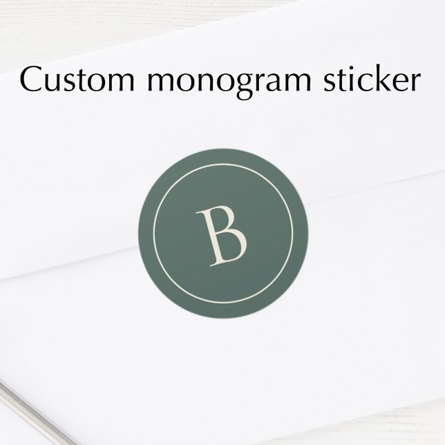 Sticker Rond Elegant Simple Monogram Pine Green Envelope Seal (Add your initial for a stylish pine green monogram sticker. A classy Christmas envelope seal.
)