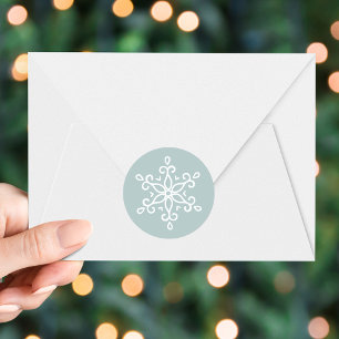 Sticker Rond Élégant Snowflake Ice Blue Holiday