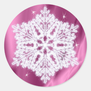Sticker Rond Élégant Snowflake rose Fille Noël