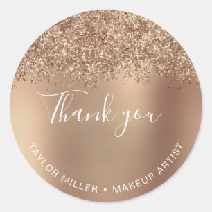 Sticker Rond Elégant style cuivre or rose paillettes merci