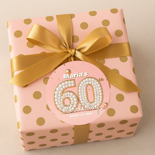 Sticker Rond Elegant Stylish Pearl Gold Soft Pink 60th Birthday (Créateur téléchargé)