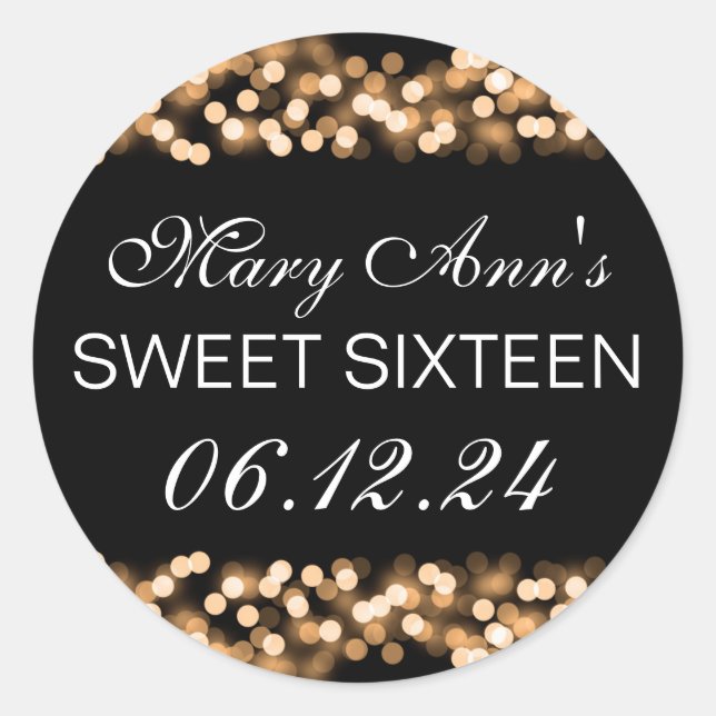 Sticker Rond Élégant Sweet 16 Anniversaire Hollywood Glam Gold (Devant)