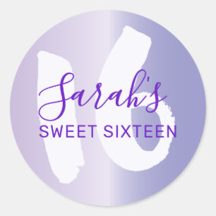Sticker Rond Elégant Sweet 16 Anniversaire Métallisé Violet