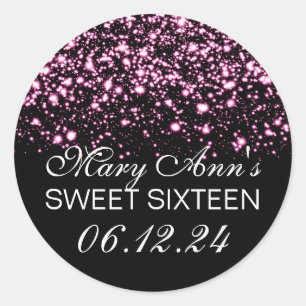 Sticker Rond Élégant Sweet 16 Anniversaire Minuit Glam rose