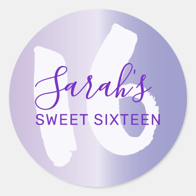 Sticker Rond Élégant Sweet 16 Purple Metallic Anniversaire (Devant)