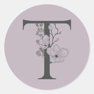 Sticker Rond Élégant T Boho Floral Monogramme initial Lilac Gre