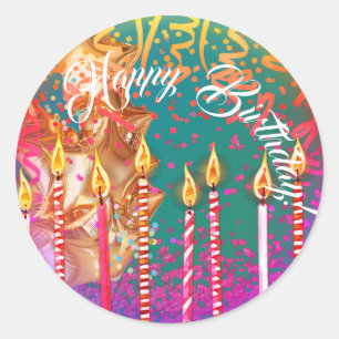 Sticker Rond Elégant turquoise avec bougies Joyeux anniversaire