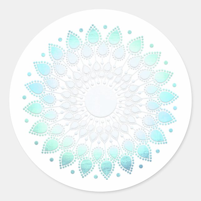 Sticker Rond Elegant Turquoise Floral Lotus White Marble (Devant)