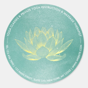 Sticker Rond Élégant Turquoise Gold Lotus YOGA instructeur de m