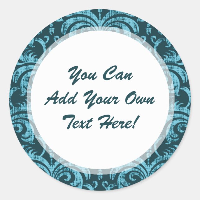 Sticker Rond Élégant Turquoise vert gothique Grunge Damask (Devant)