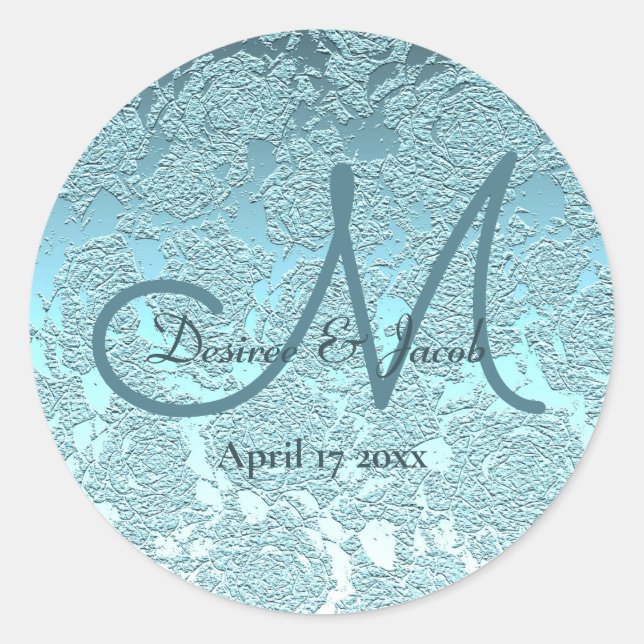 Sticker Rond Élégant Turquoise Vert Mariage Chic Monogramme (Devant)