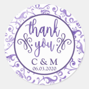 Sticker Rond Élégant Ultra Violet Flore Mariage Merci