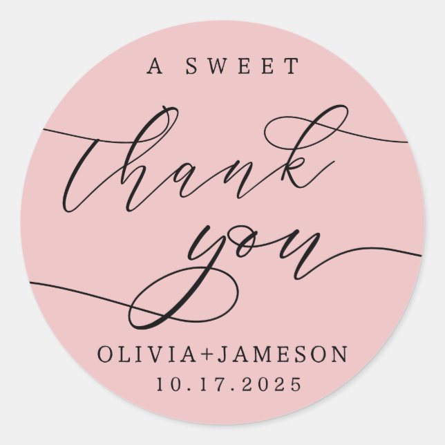 Sticker Rond Élégant Un Merci Doux Favoriser Mariage | Rose (Devant)