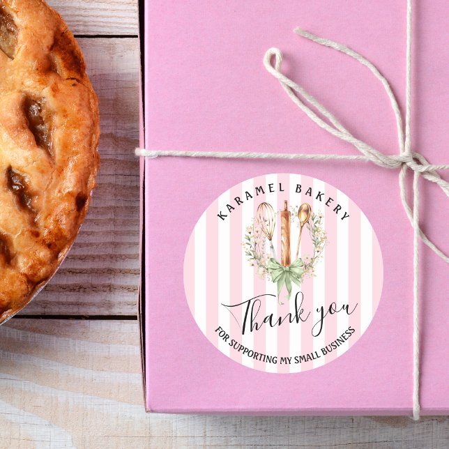 Sticker Rond Elegant Utensils Cooking Bakery Thank you (Elegant Watercolor Utensils Cooking Bakery Sage Green Thank you Stickers)