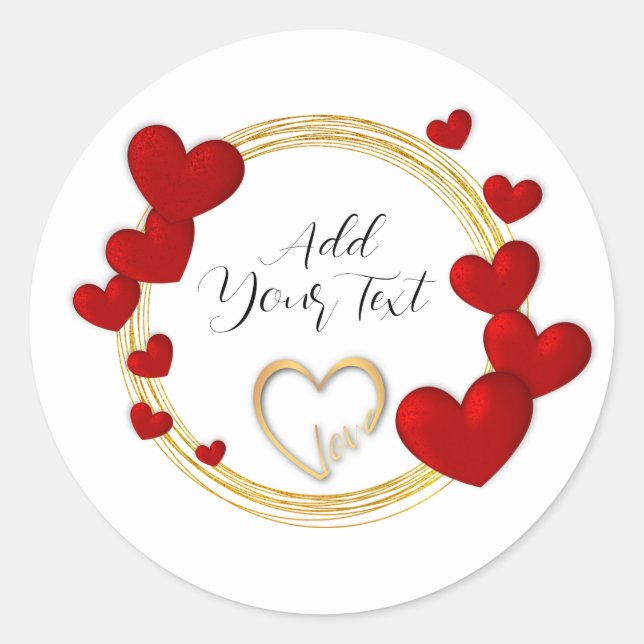 Sticker Rond Élégant Valentines, Amour, Anniversaire Coeur Roug (Devant)