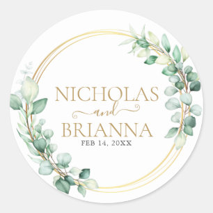 Sticker Rond Elégant verdure Eucalyptus Mariage botanique or