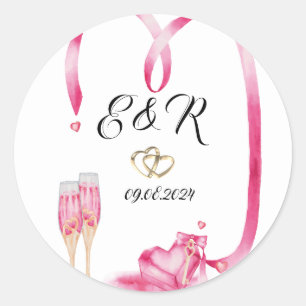 Sticker Rond Élégant verre Champagne Coeurs rouges