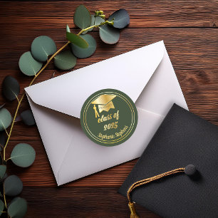 Sticker Rond Elegant Vert   Chapeau de Diplômé Or Diplômé