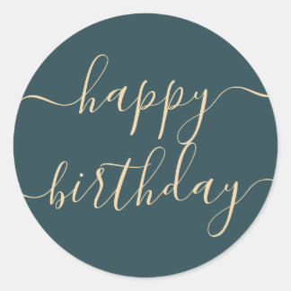 Sticker Rond Elégant Vert Or Beige tendance Joyeux Anniversaire