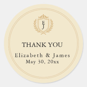 Sticker Rond Elégant vieil argent Crest - ivoire et Mariage or