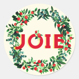 Sticker Rond Elegant Vintage Joy JOIE Berry Wreath