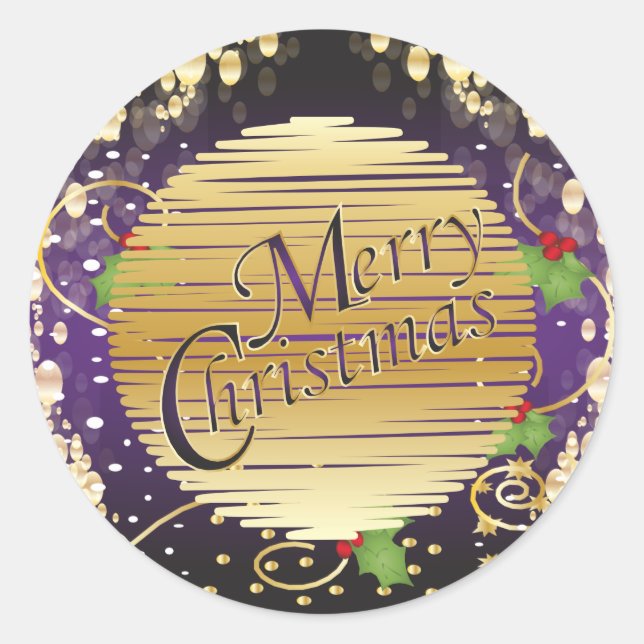 Sticker Rond Élégant violet et Noël d'or (Devant)