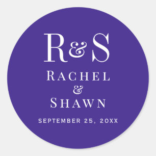 Sticker Rond Élégant violet foncé chic moderne Mariage Monogram