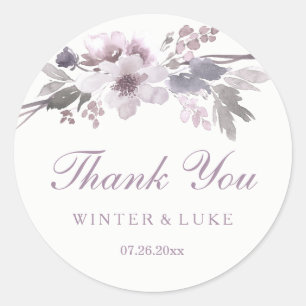 Sticker Rond Élégant violet hiver Mariage Floral Merci