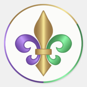 Sticker Rond Élégant violet or vert français Fleur de Lis