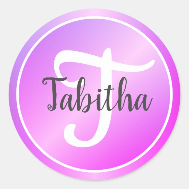 Sticker Rond Élégant violet pastel rose Ombre Nom monogramme (Devant)
