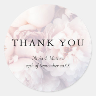 Sticker Rond Élégant violet pivoines et Merci Mariage
