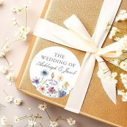 Sticker Rond Elegant Watercolor Wildflowers Spring Wedding