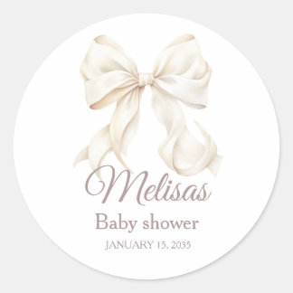 Sticker Rond Elegant White Bow Baby Shower  Classic Round Stick