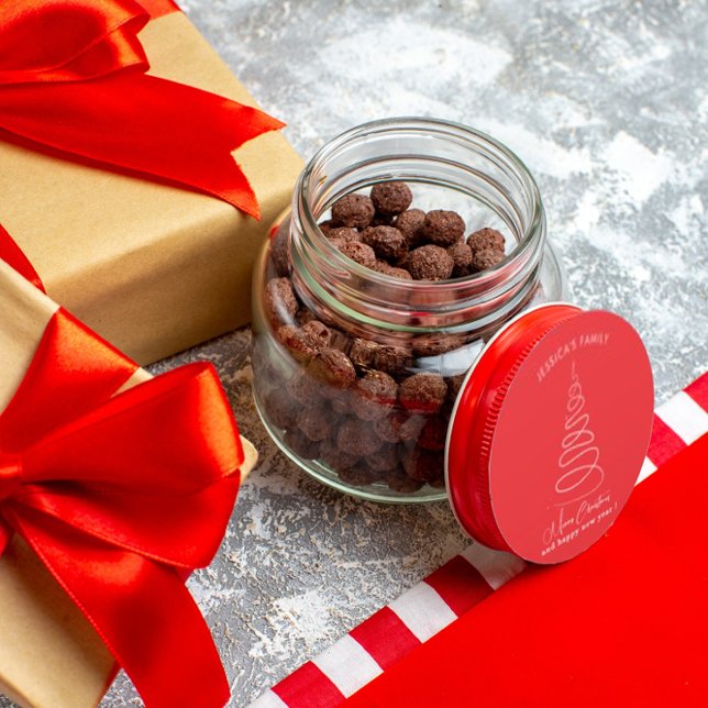 Sticker Rond Elegant White Christmas Tree Red Christmas (Créateur téléchargé)