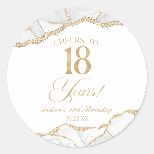 Sticker Rond Elegant White Gold Agate 18th Birthday Party (Devant)